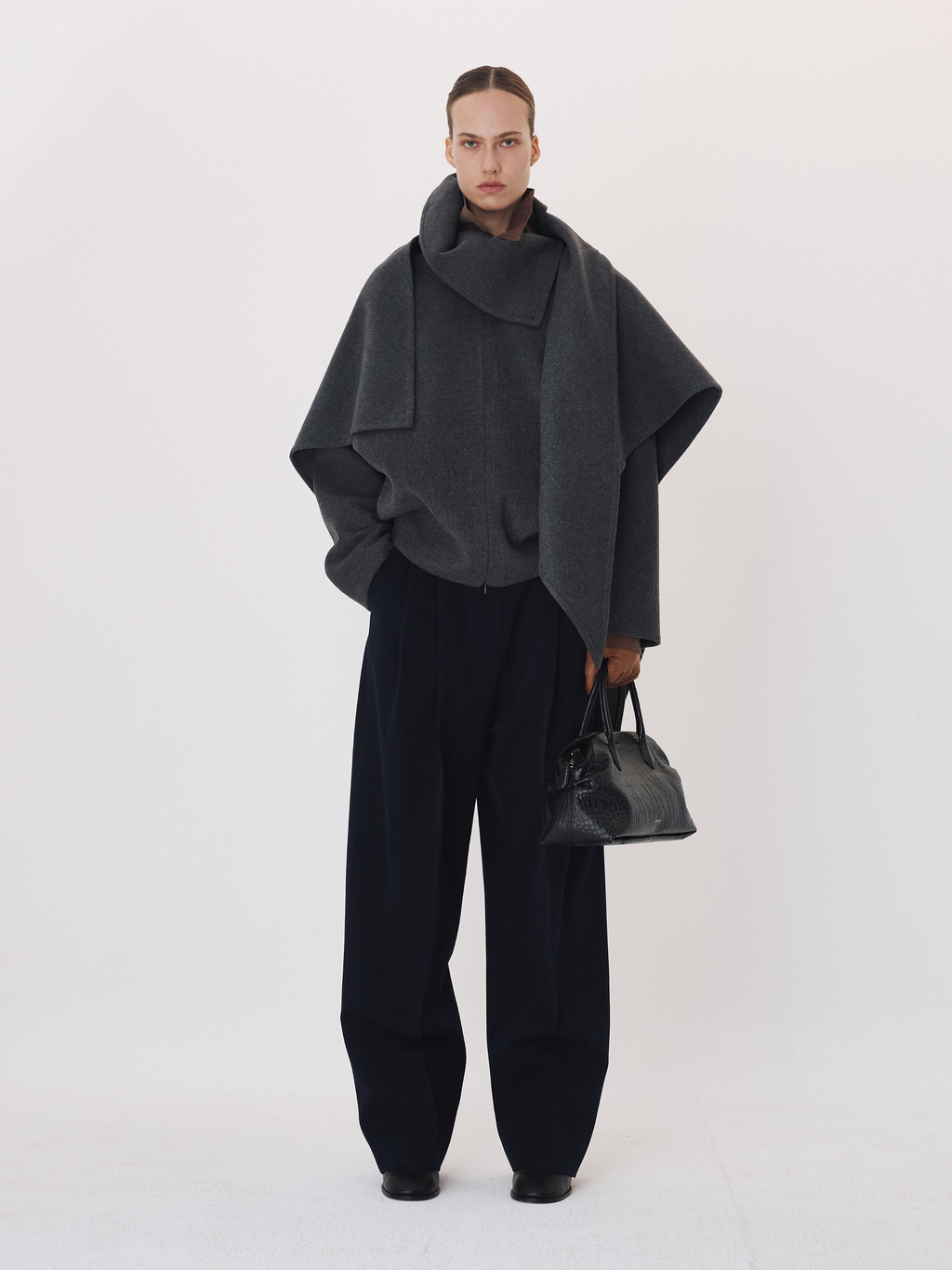 Handmade High Neck Muffler Set Top (Melange Grey)