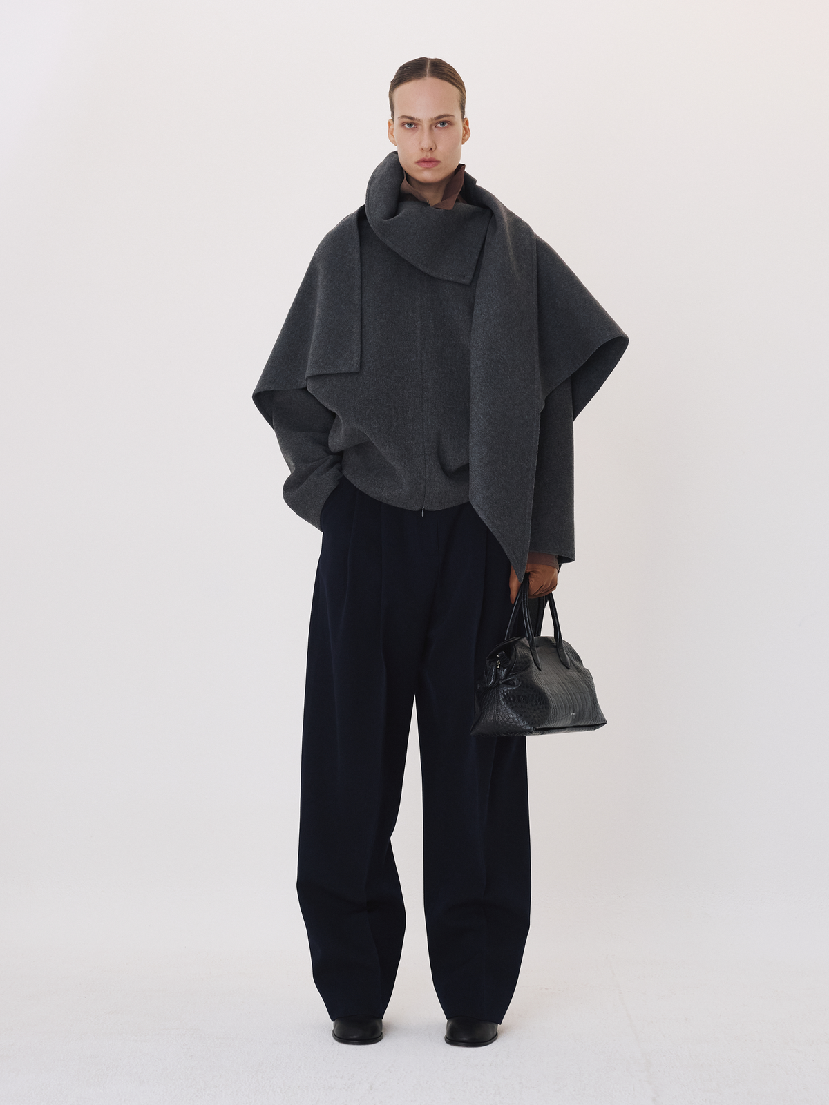 Handmade High Neck Muffler Set Top (Melange Grey)