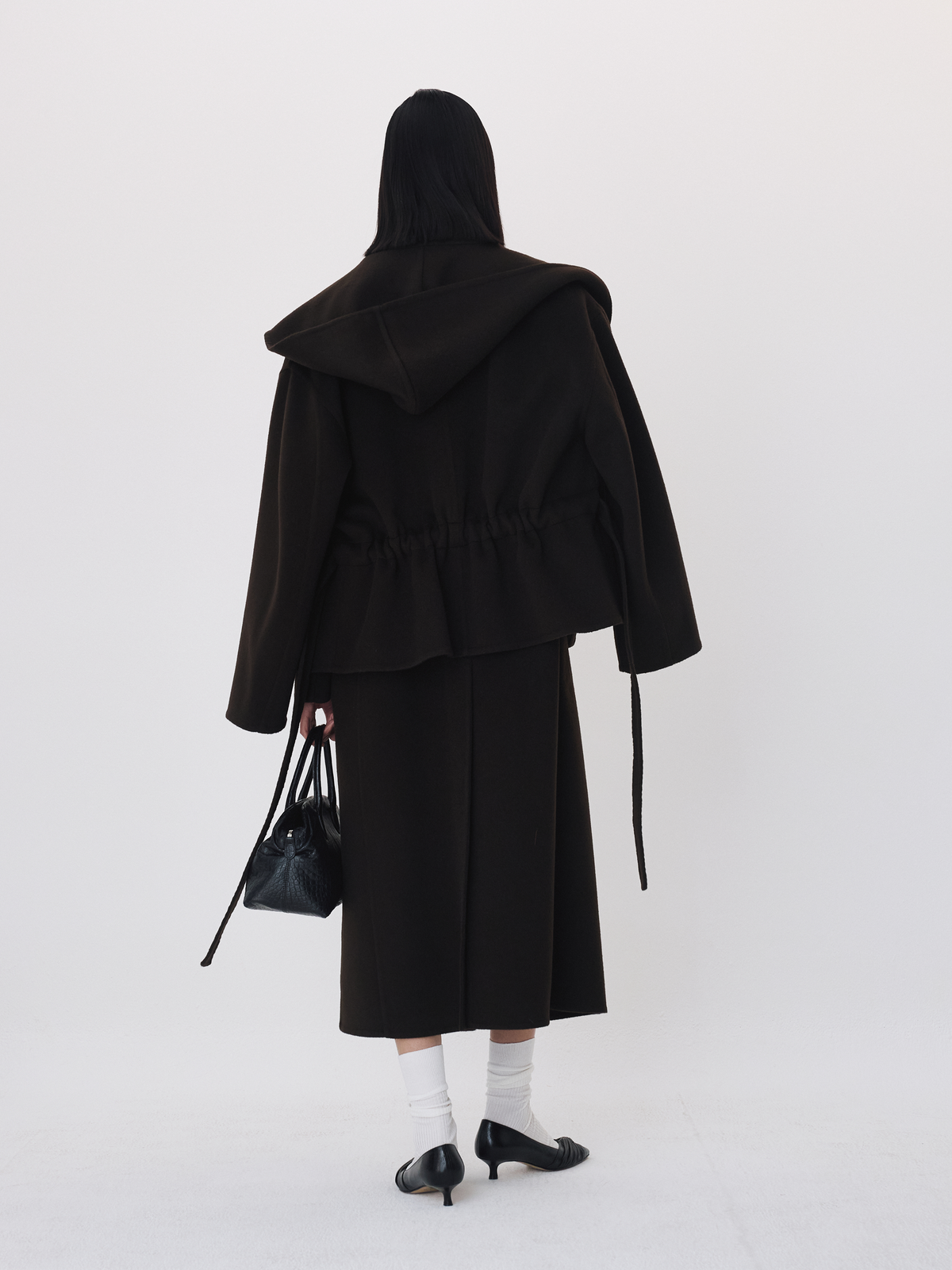 Handmade Hooded Belted Coat (Dark Chocolate)