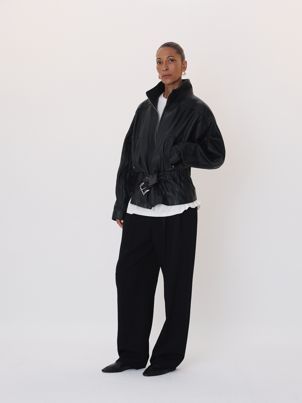 High Neck Belted Leather Jumper (Black)