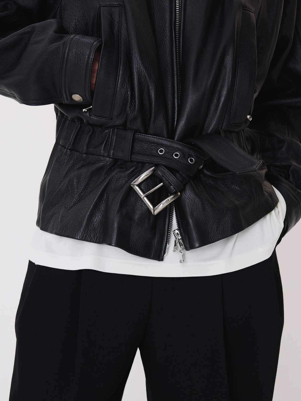 High Neck Belted Leather Jumper (Black)