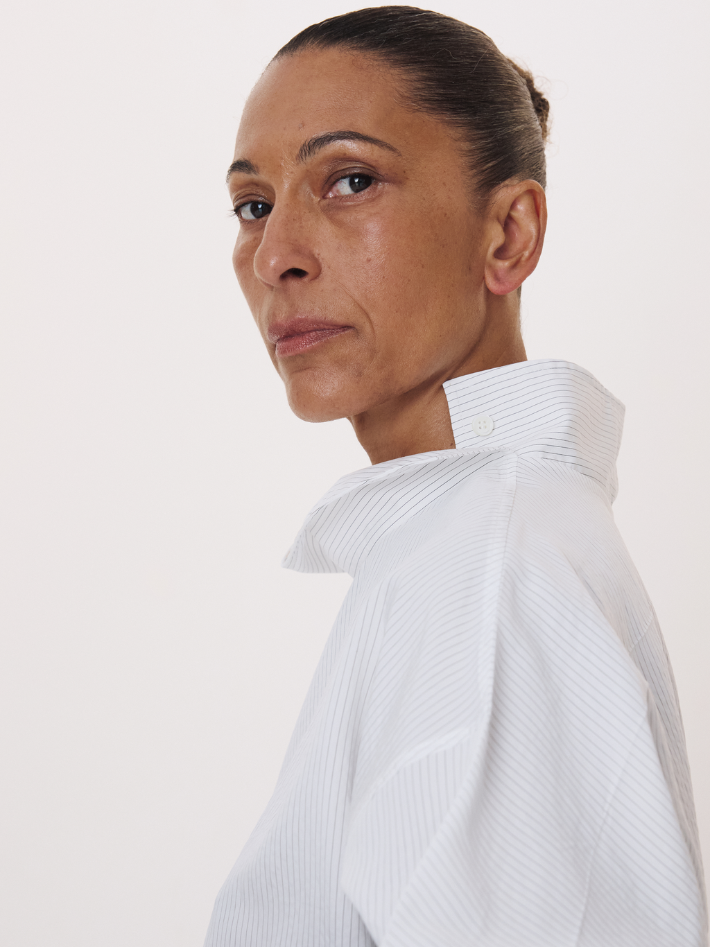 High Neck Striped Top (White)