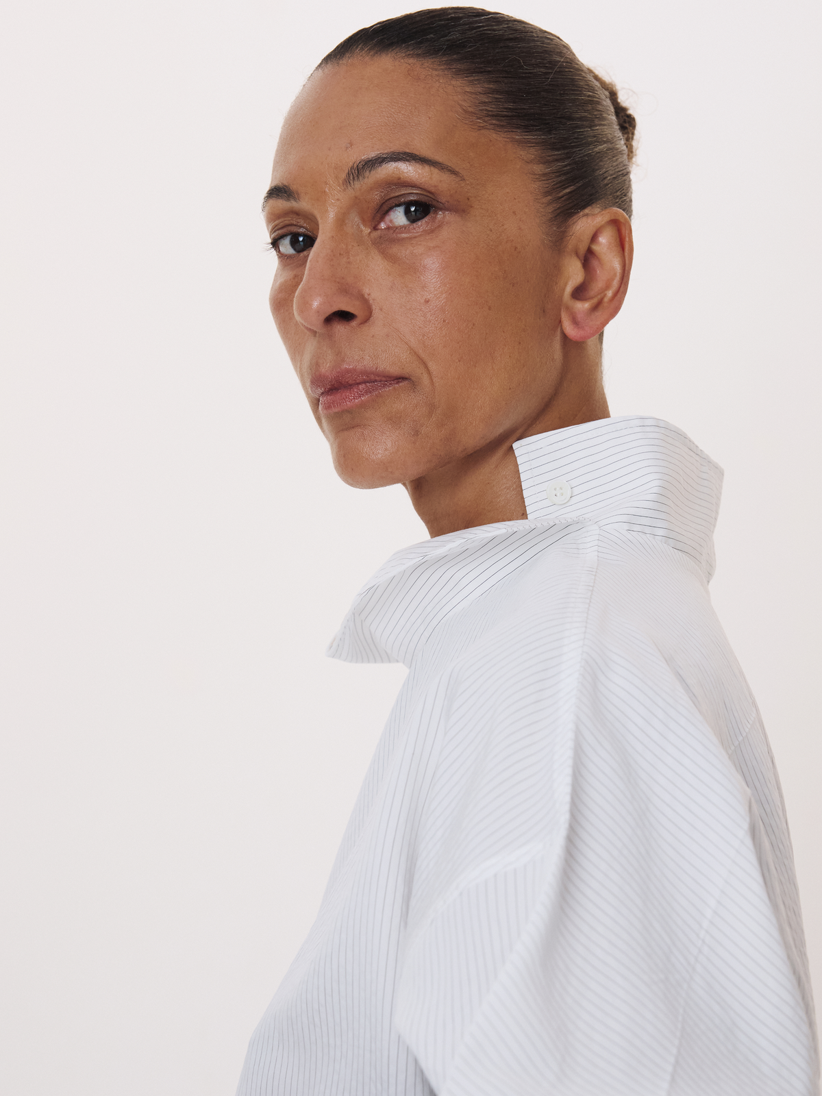 High Neck Striped Top (White)