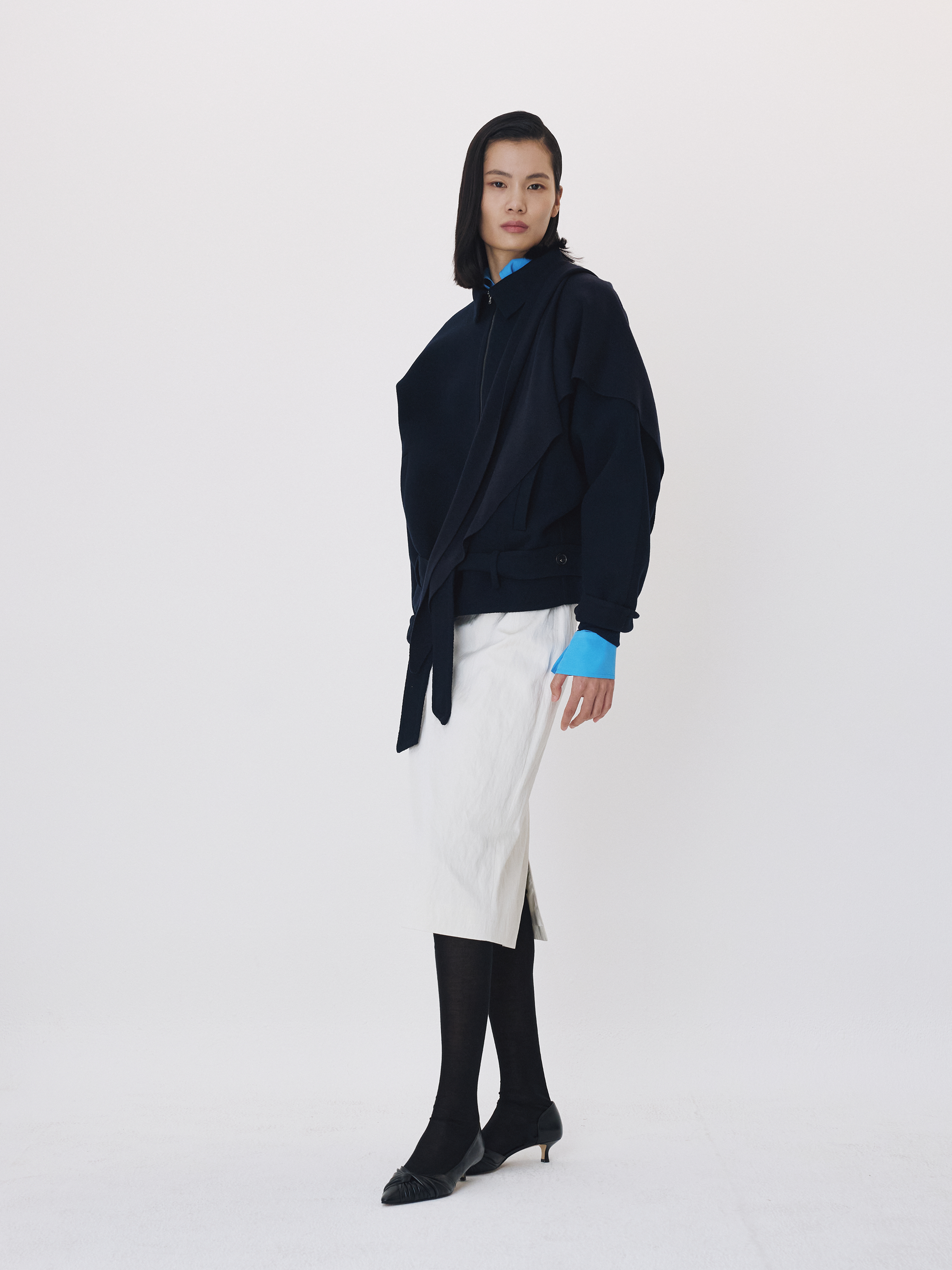 High Waist Draped Skirt (Bean Ivory)