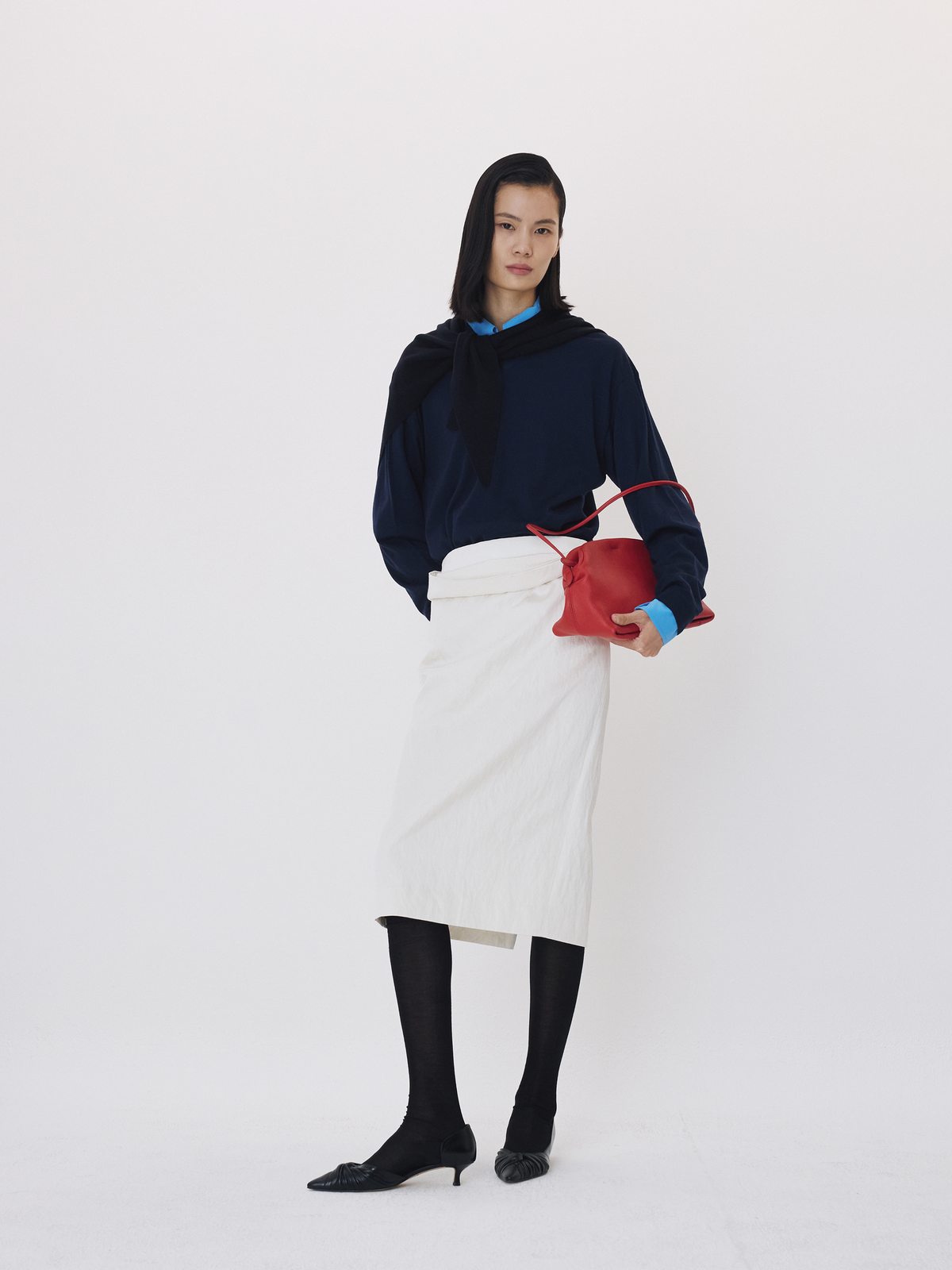 High Waist Draped Skirt (Bean Ivory)