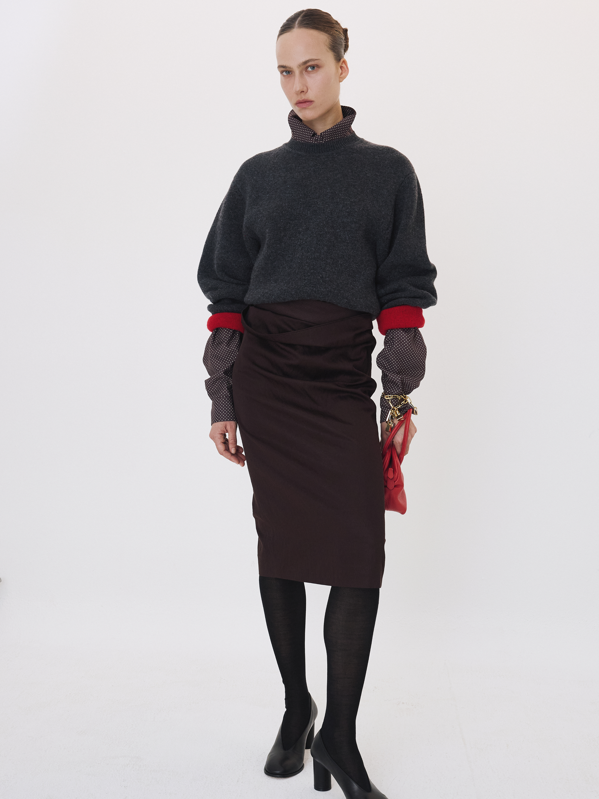 High Waist Draped Skirt (Dark Chocolate)