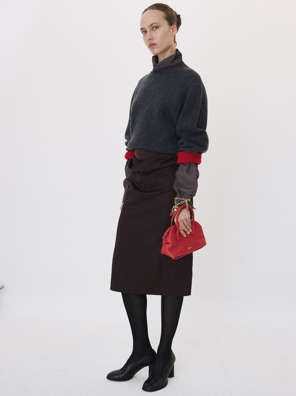 High Waist Draped Skirt (Dark Chocolate)