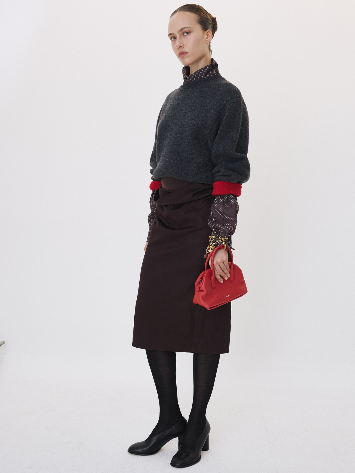 High Waist Draped Skirt (Dark Chocolate)