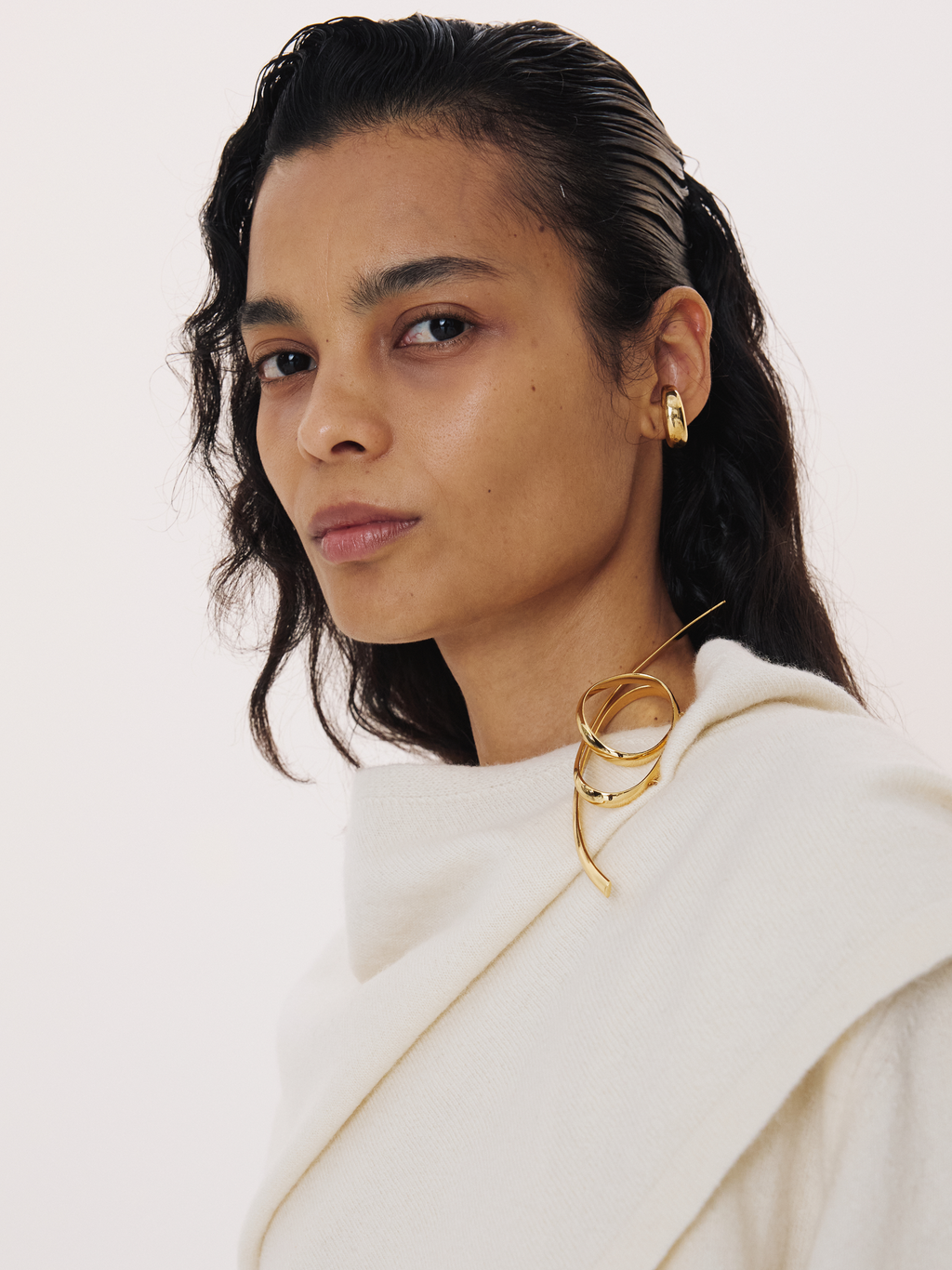 Layered Shawl Knit Top (Cream)