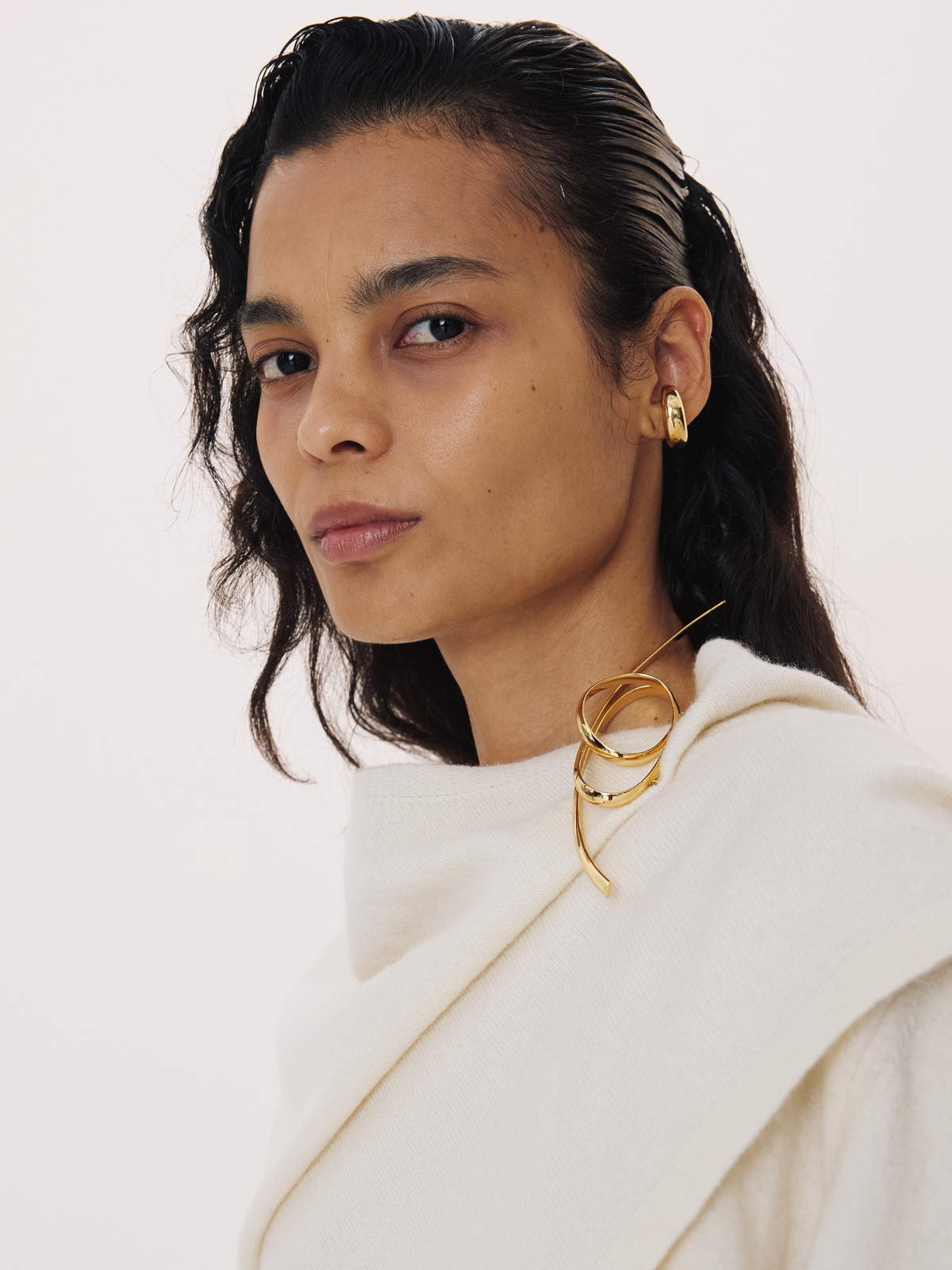 Layered Shawl Knit Top (Cream)