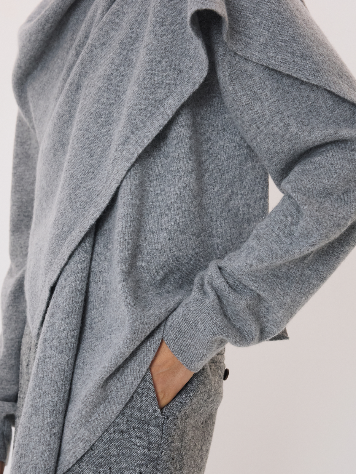 Layered Shawl Knit Top (Melange Grey)