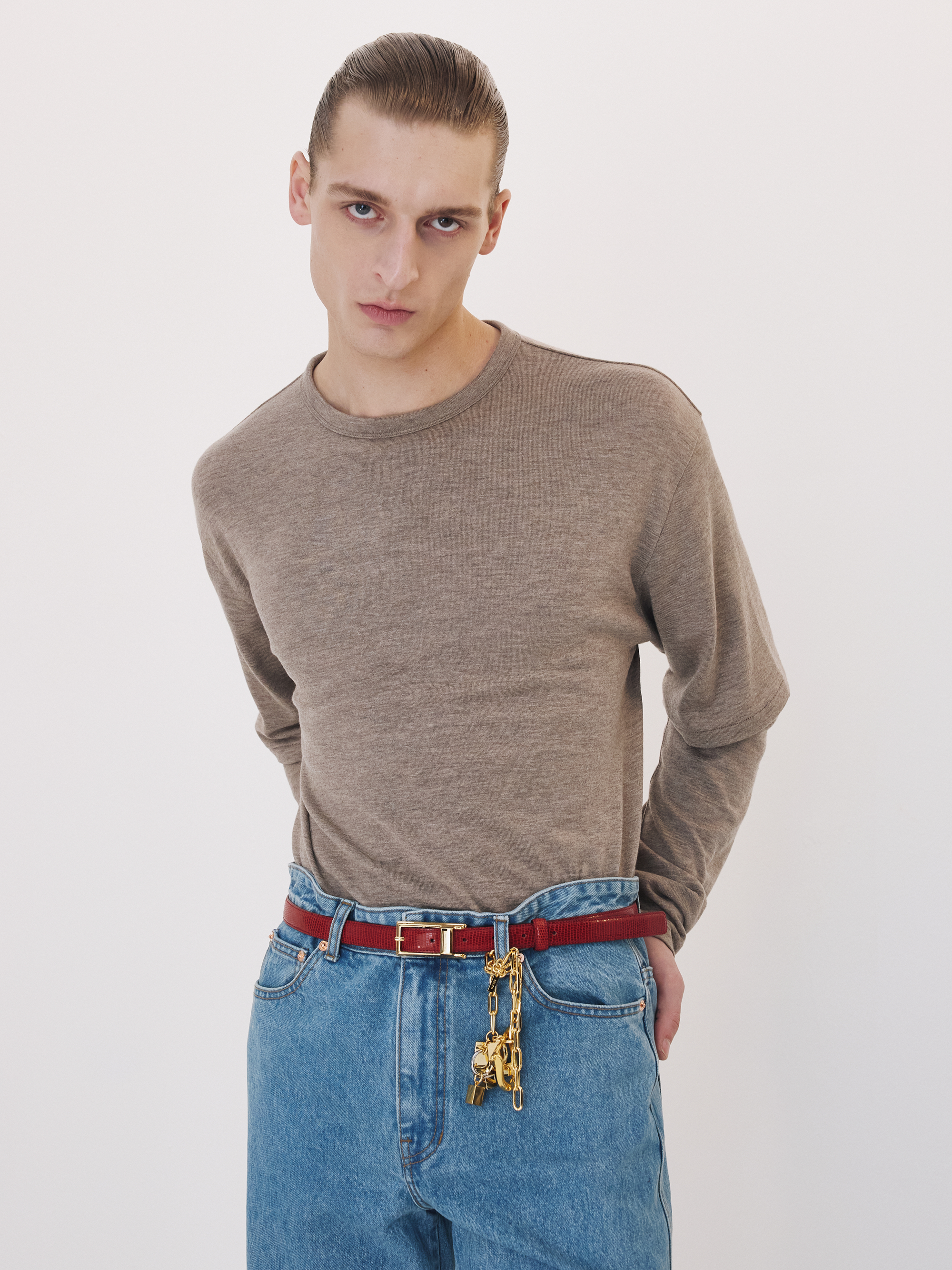 Layered Sleeves Wool Silk Top (Light Sepia)