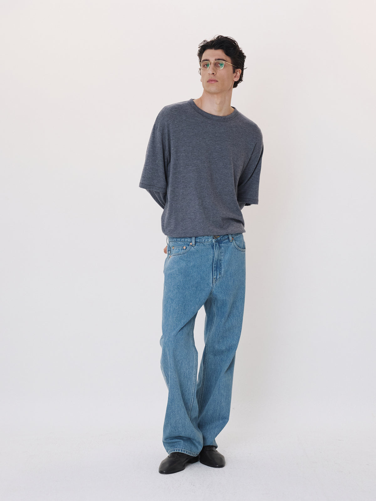 Layered Sleeves Wool Silk Top (Melange Grey)