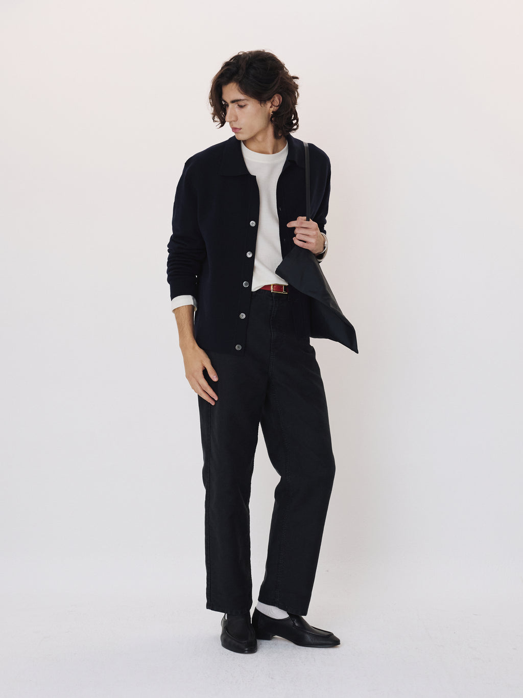 Open Collar Knit Cardigan (Dark Navy)