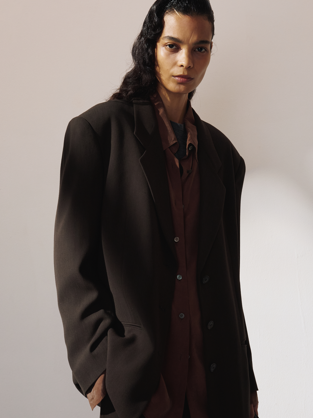 Oversized Single-Breasted Suit Jacket (Khaki Brown)