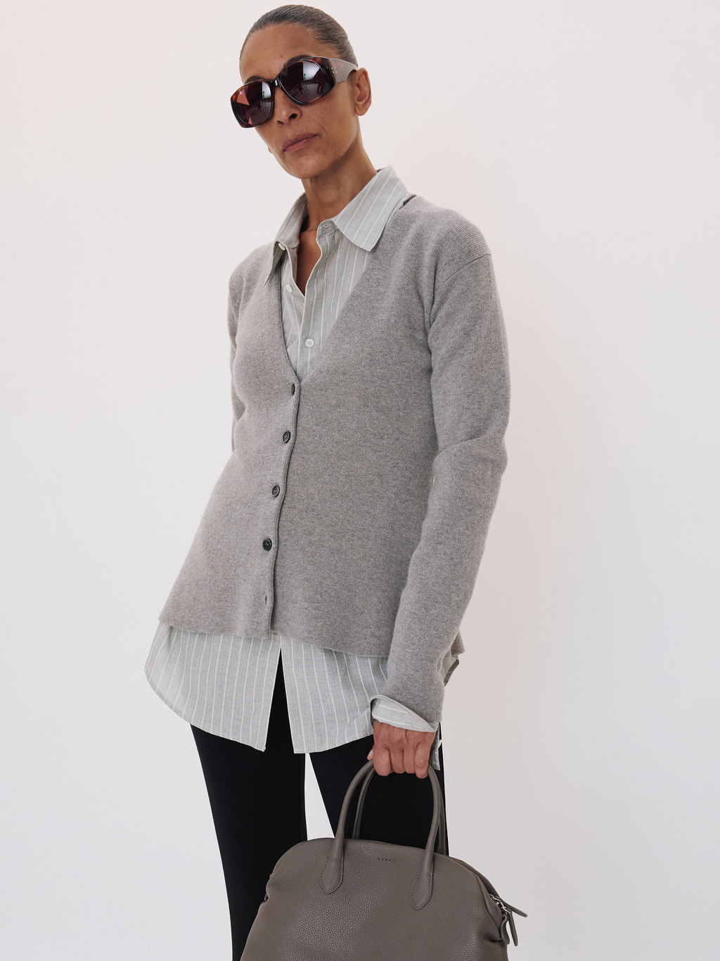 Peplum Knit Cardigan (Stone Grey)