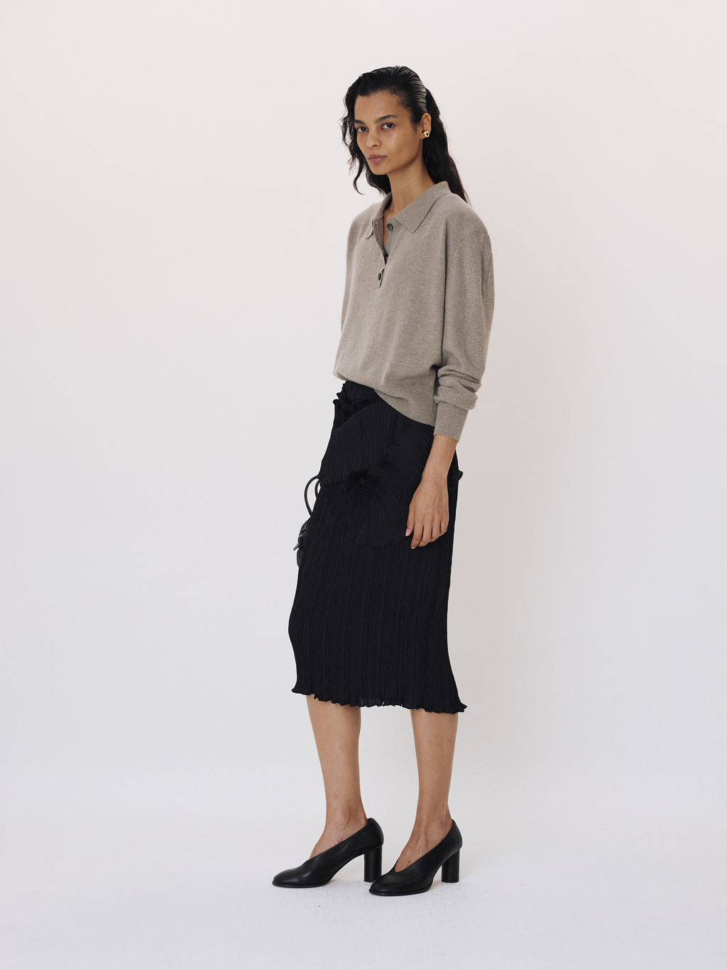 Pleated Draped Waist Skirt (Black)
