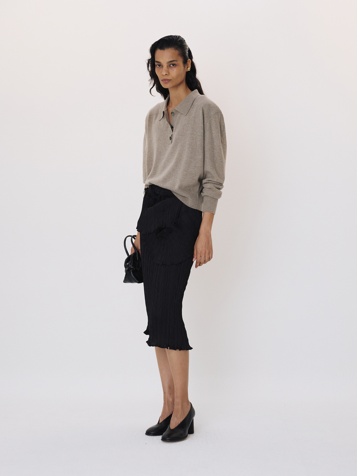 Pleated Draped Waist Skirt (Black)
