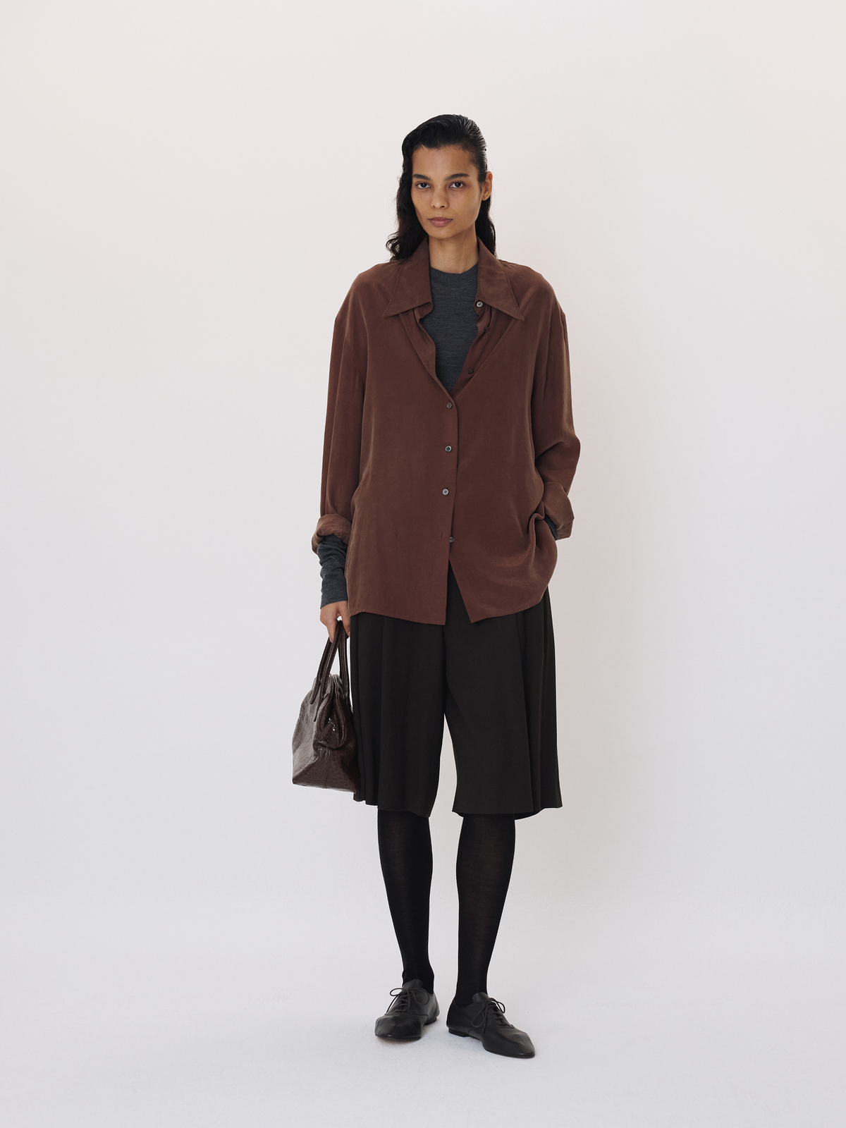 Point Collar Fluid Shirt (Marron)