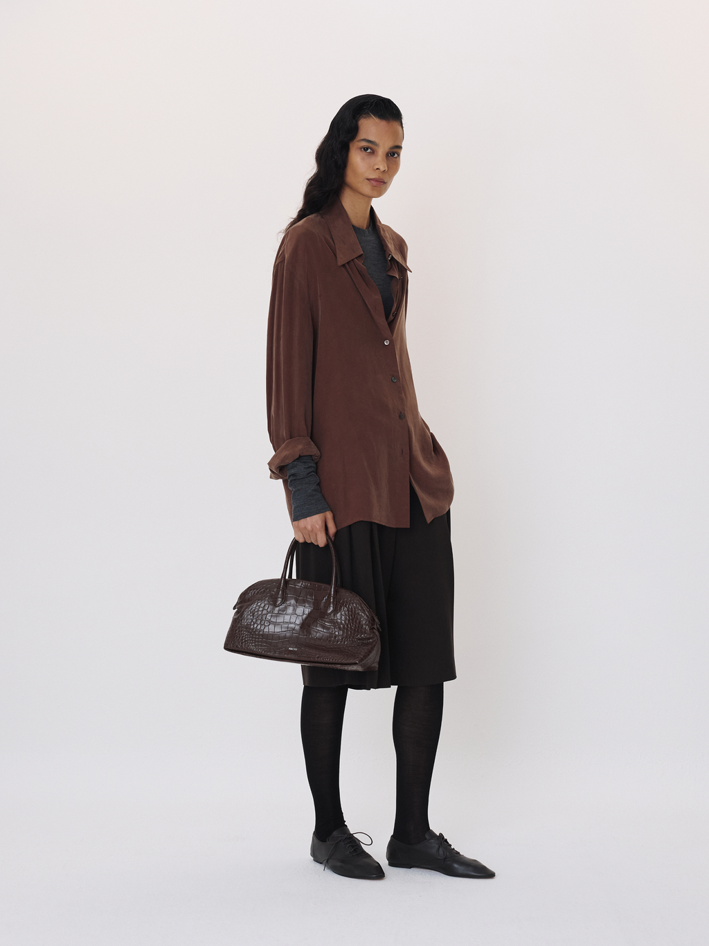 Point Collar Fluid Shirt (Marron)