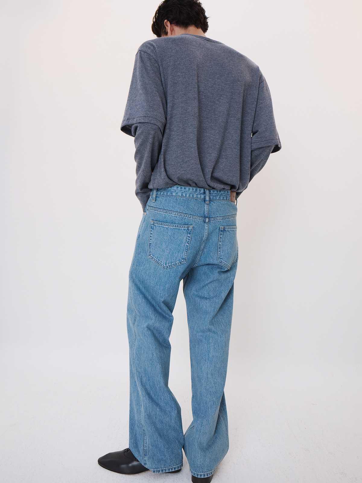 Layered Sleeves Wool Silk Top (Melange Grey)