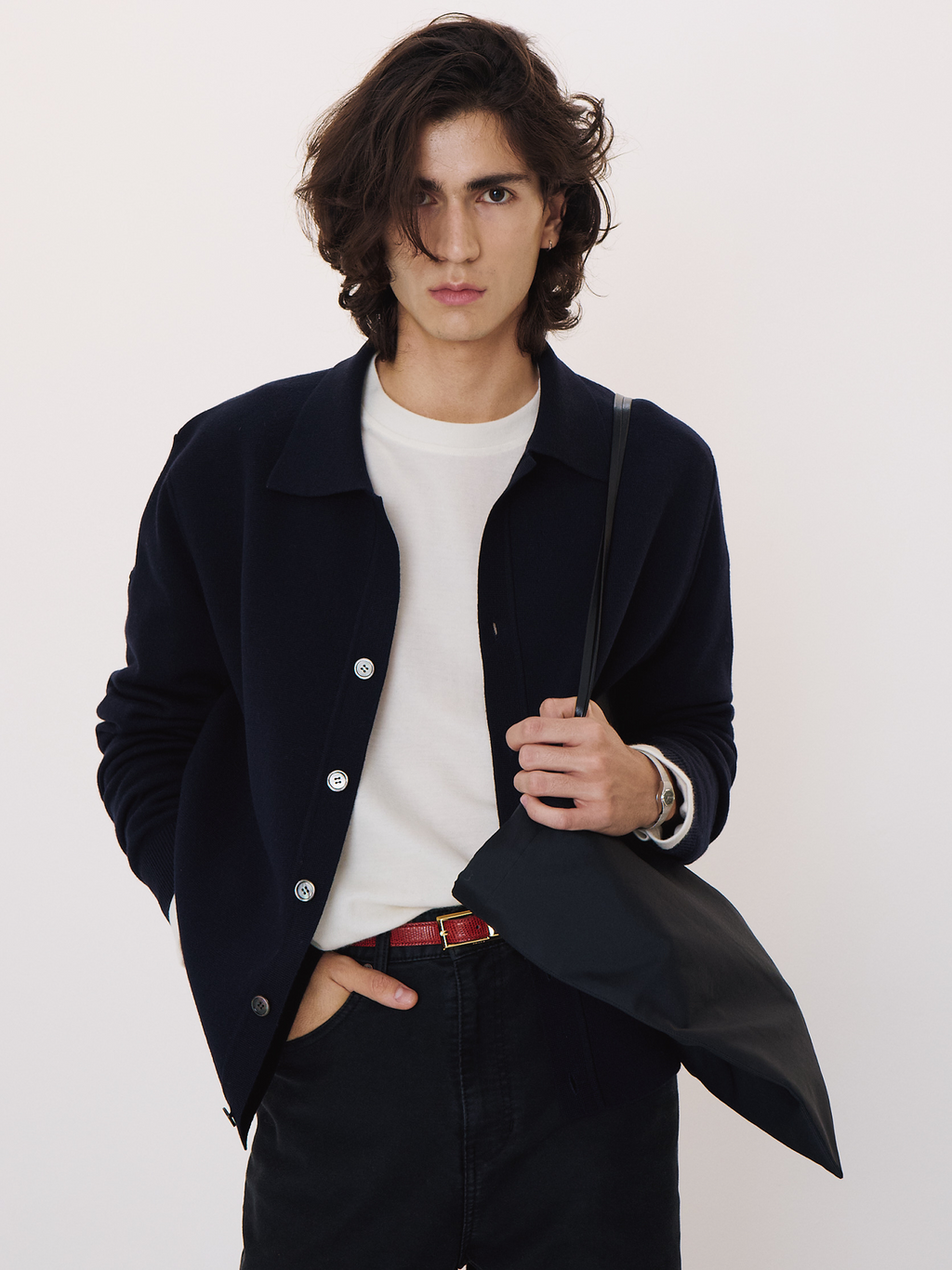Open Collar Knit Cardigan (Dark Navy)