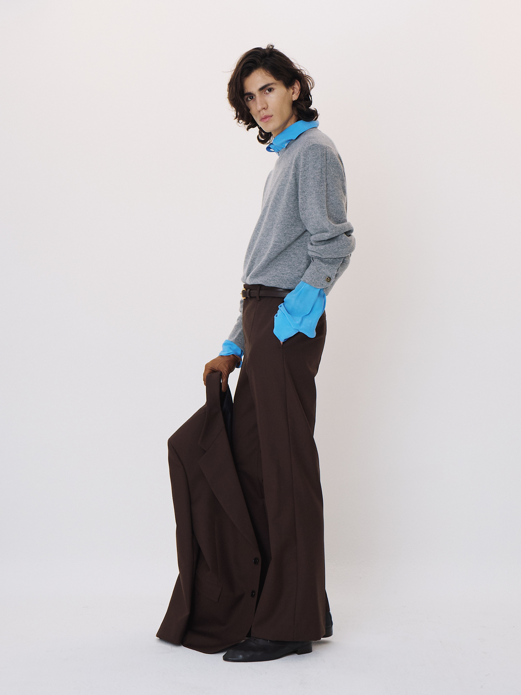 Shirt Cuffs Detail Knit Top (Melange Grey)