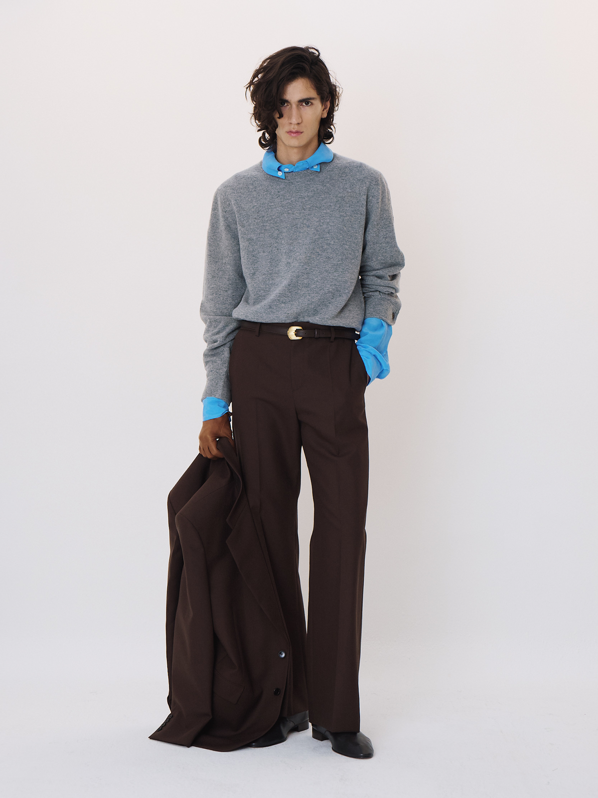Shirt Cuffs Detail Knit Top (Melange Grey)