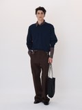 Wool V-Neck Knit Top (Indigo Navy)