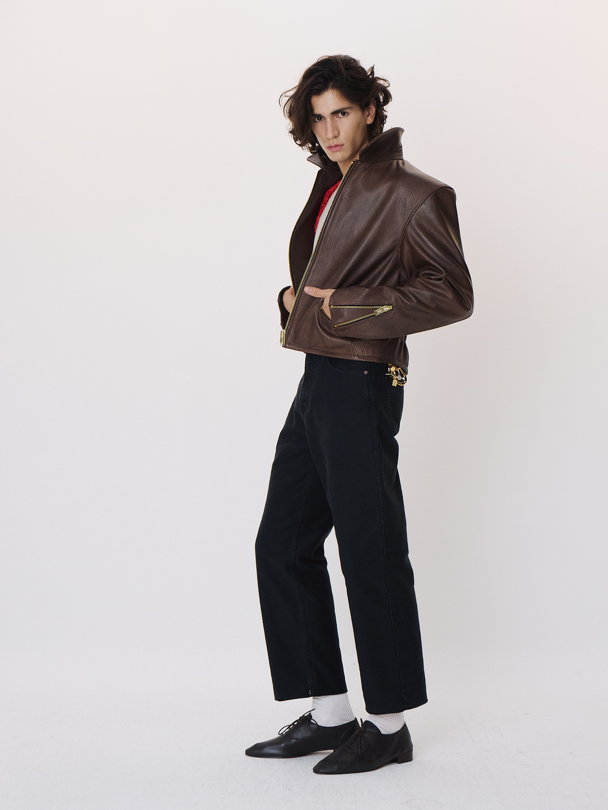 Zip Detail Leather Jumper (Vintage Brown)