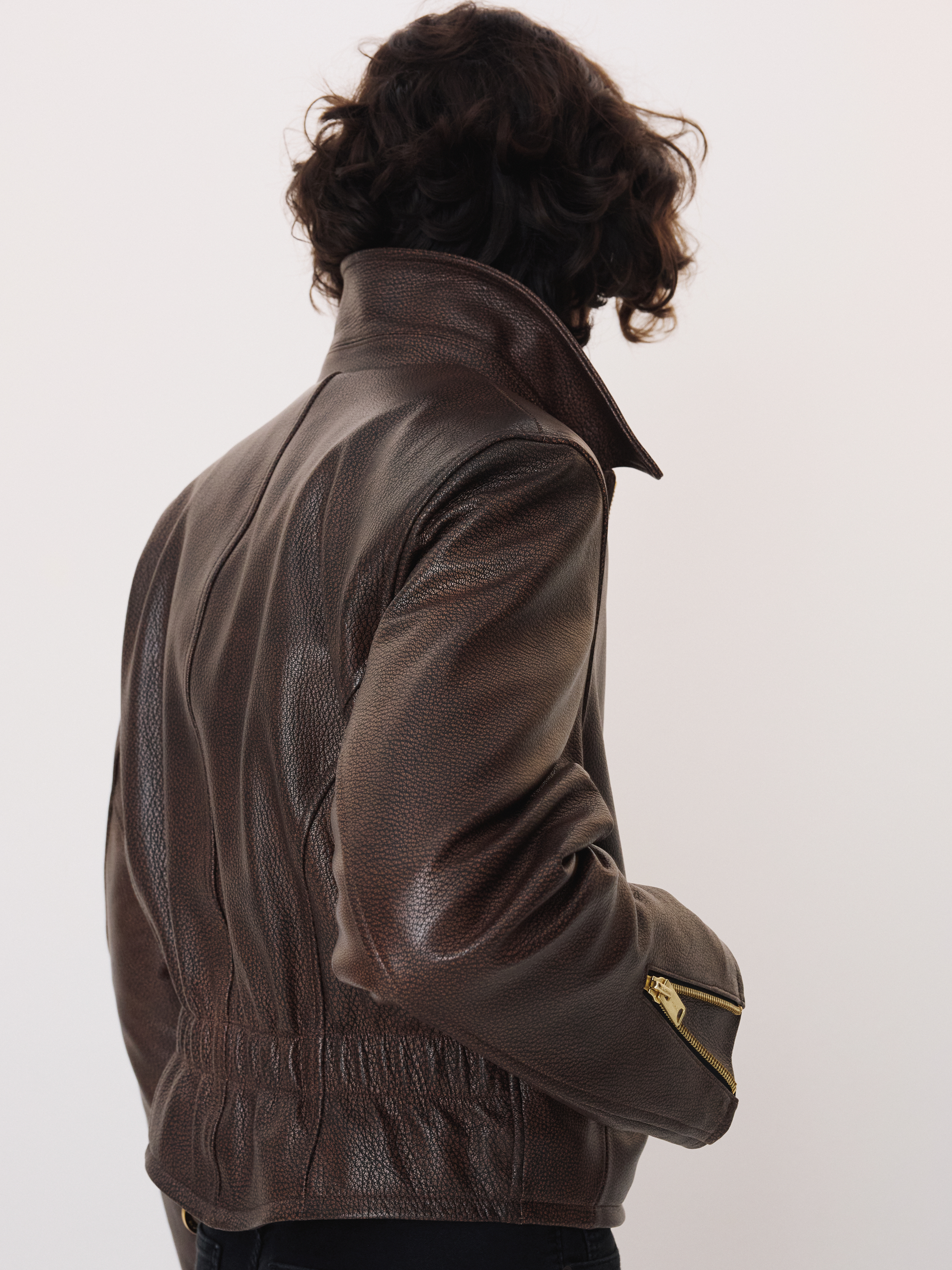 Zip Detail Leather Jumper (Vintage Brown)