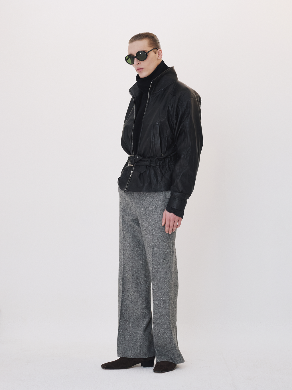High Neck Belted Leather Jumper (Black)