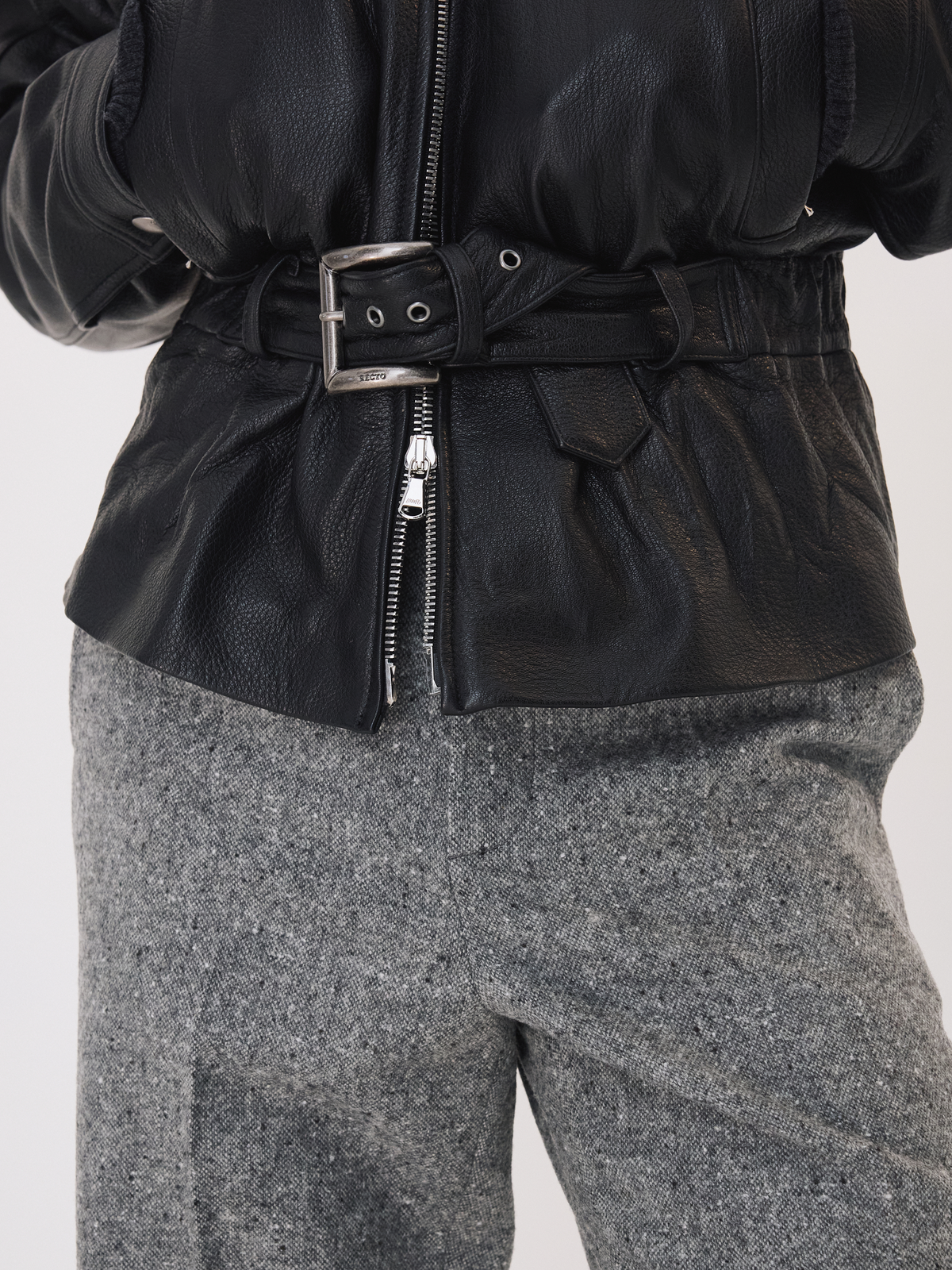 High Neck Belted Leather Jumper (Black)