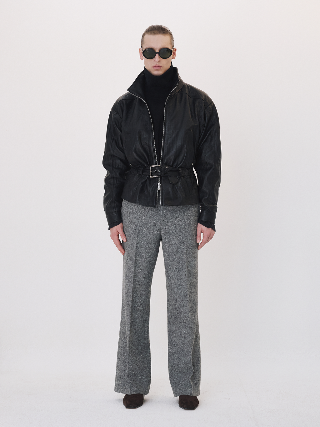 High Neck Belted Leather Jumper (Black)