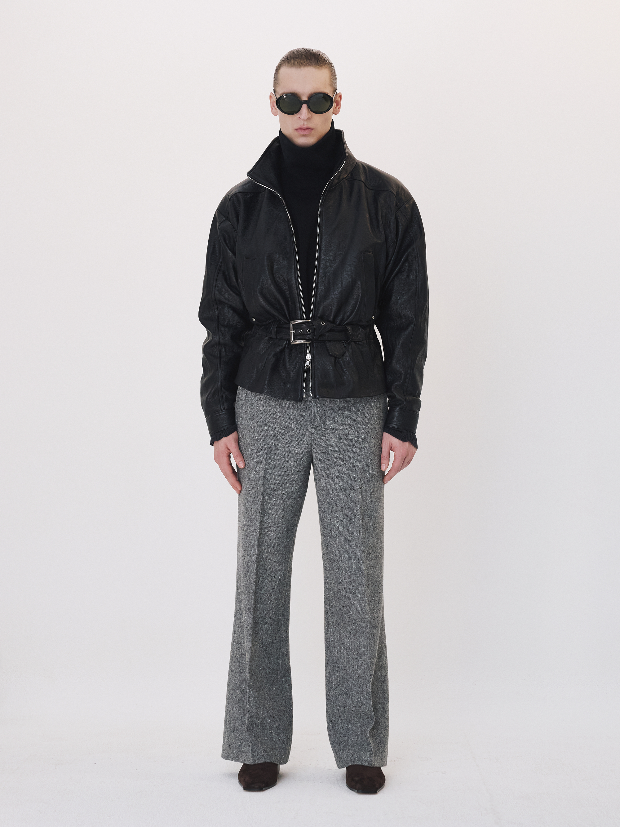High Neck Belted Leather Jumper (Black)
