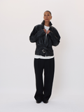 High Neck Belted Leather Jumper (Black)