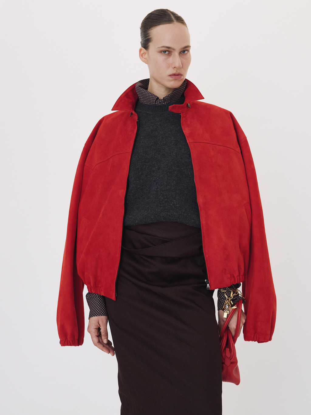 Suede Harrington Jumper (Scarlet Red)