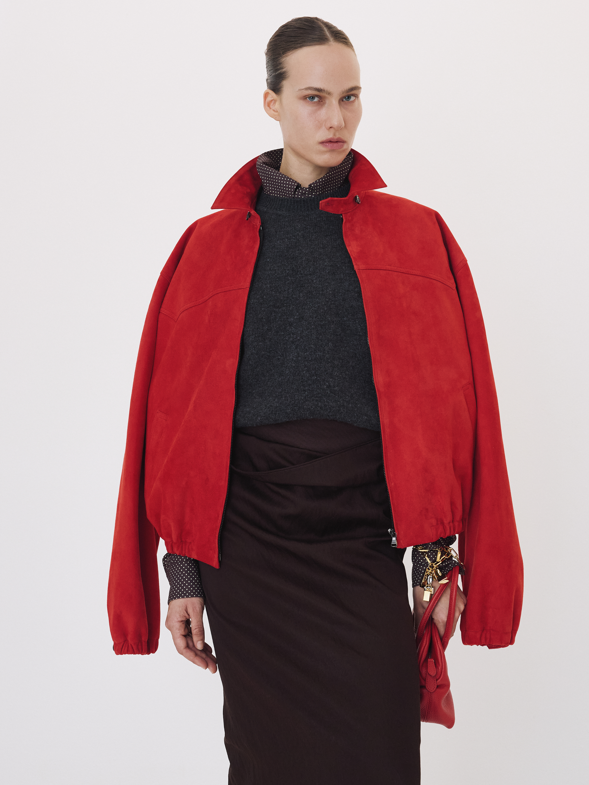 Suede Harrington Jumper (Scarlet Red)