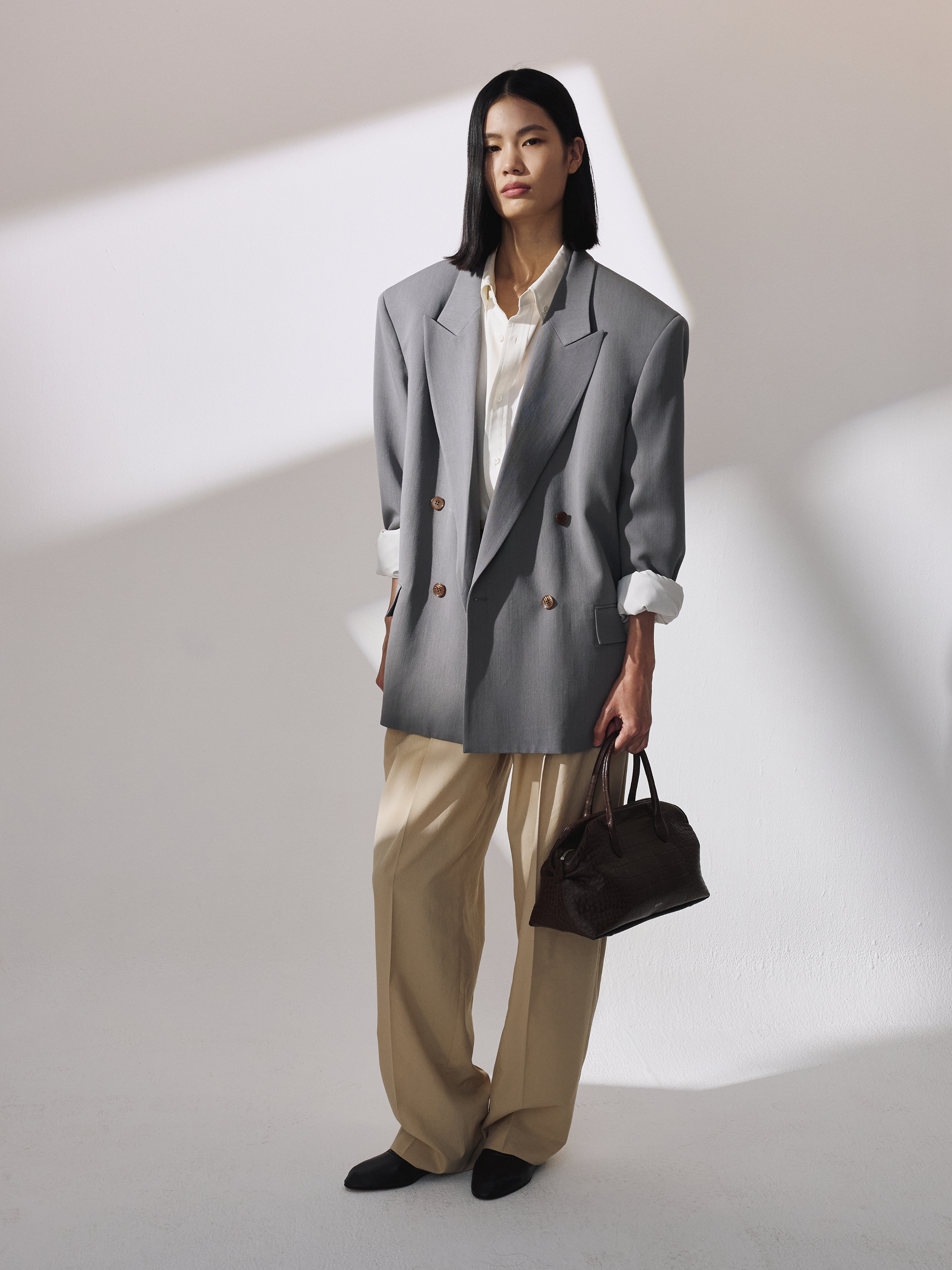 Classic Double Breasted Suit Jacket (Cool Grey)