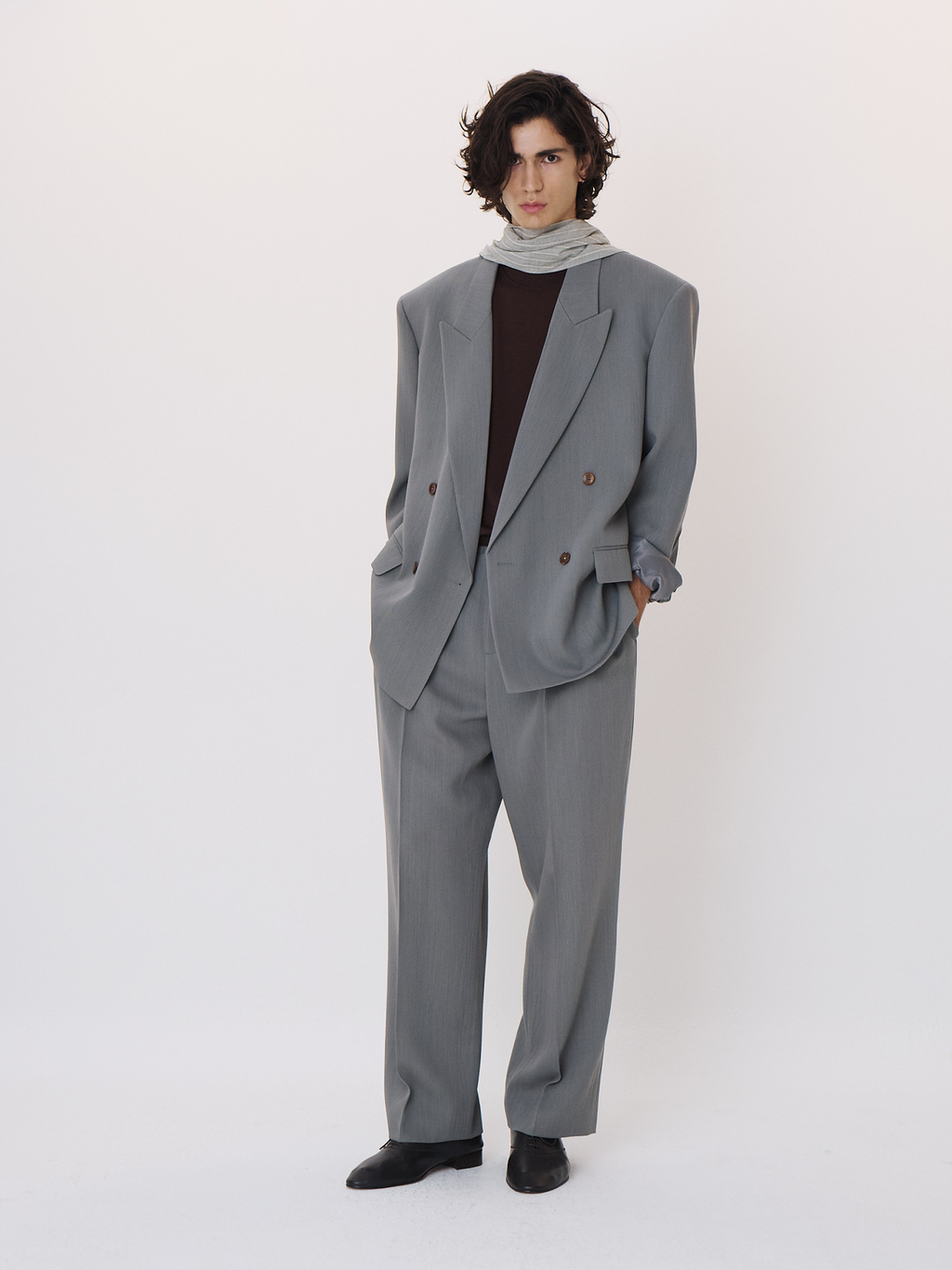 Classic Double Breasted Suit Jacket (Cool Grey)