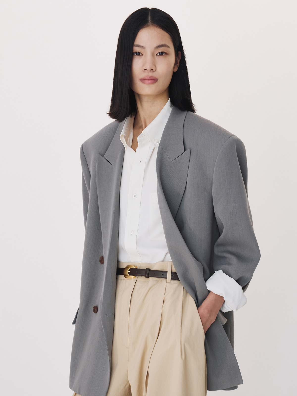 Classic Double Breasted Suit Jacket (Cool Grey)