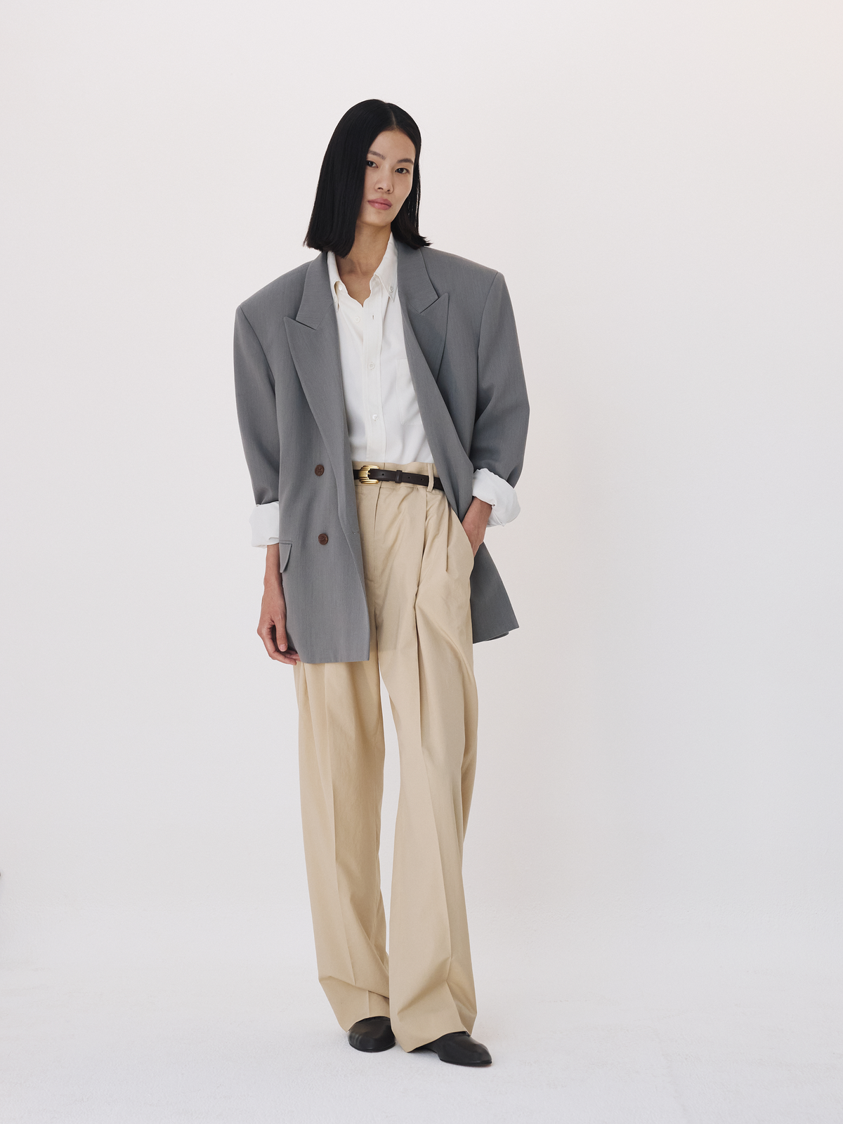 Classic Double Breasted Suit Jacket (Cool Grey)
