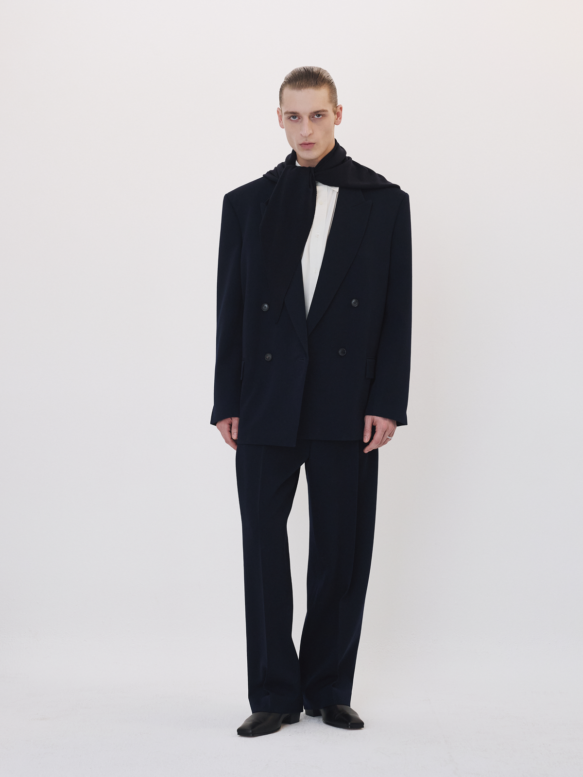 Classic Double Breasted Suit Jacket (Dark Navy)