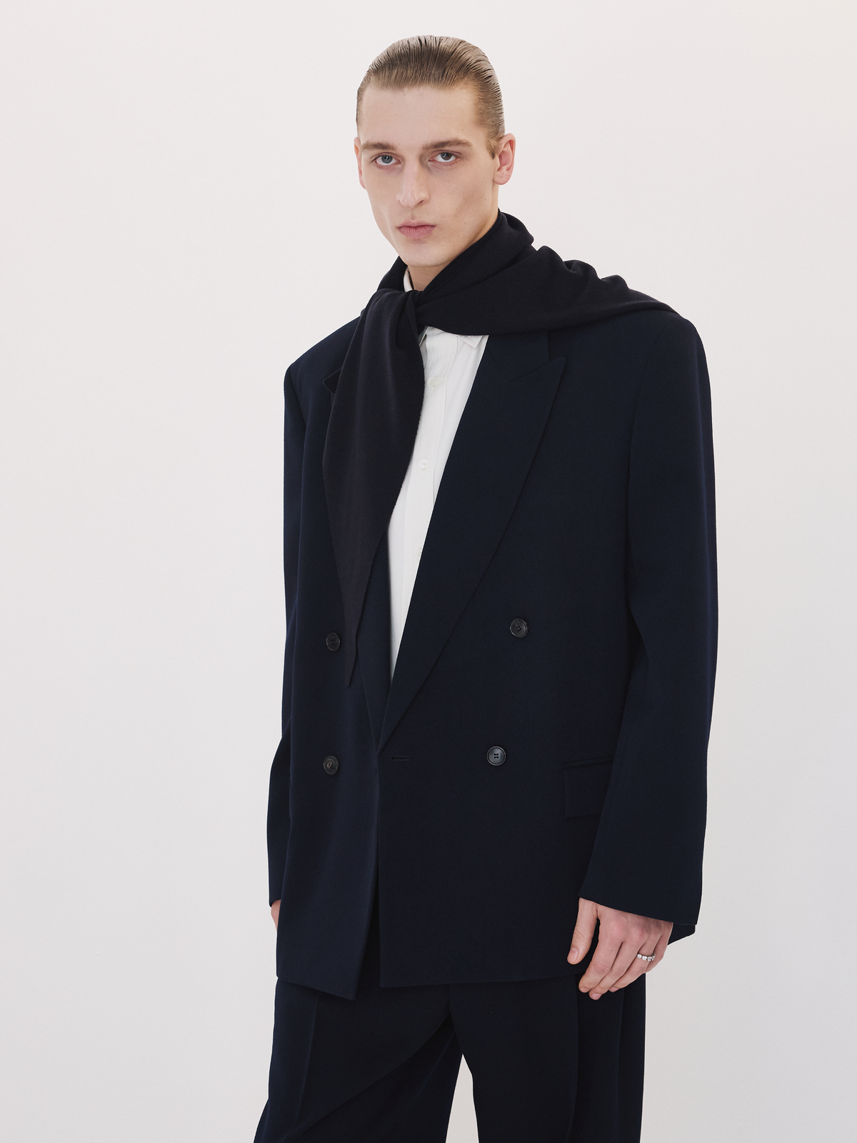 Classic Double Breasted Suit Jacket (Dark Navy)