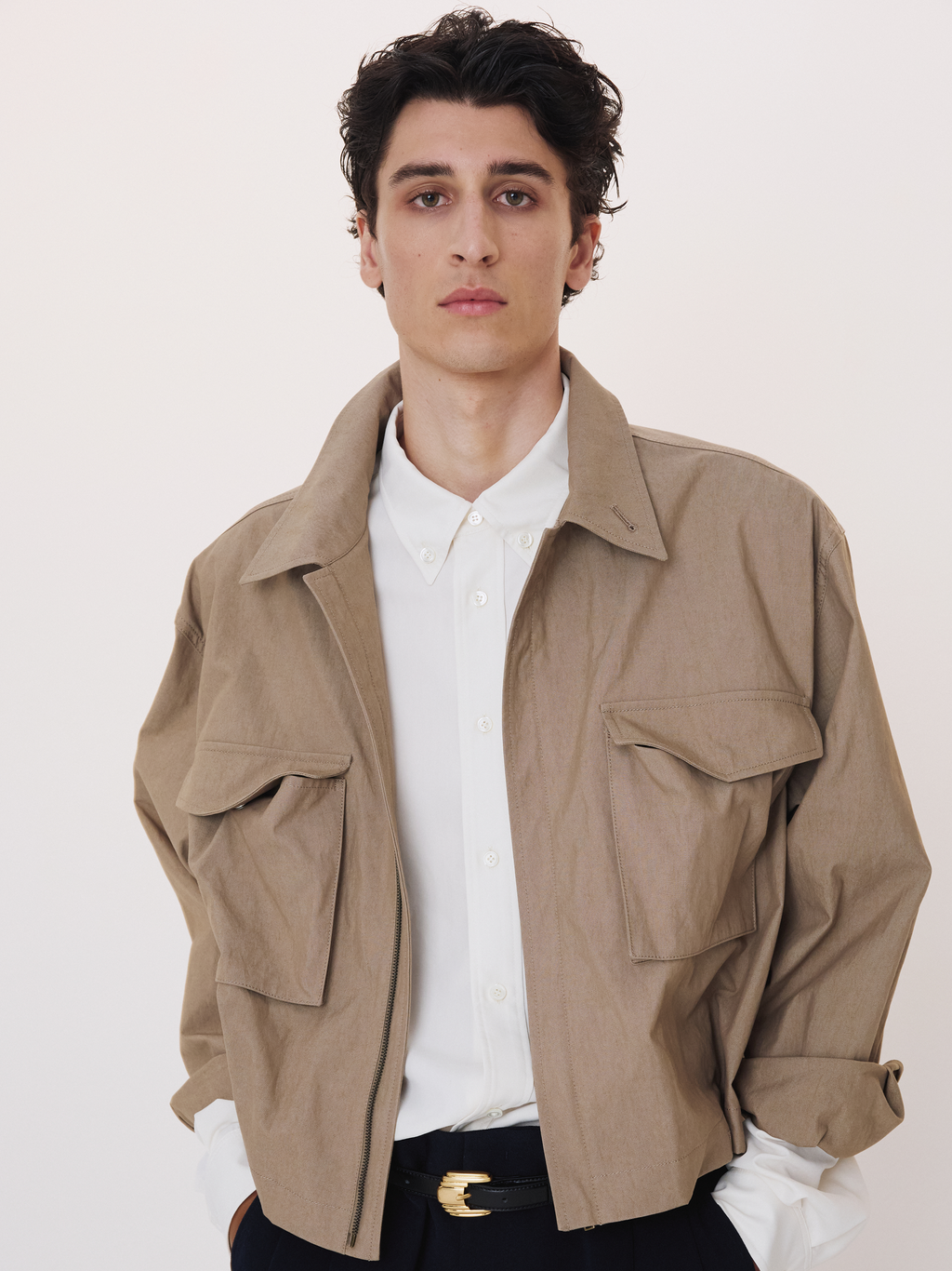 Pocket Detail Crop Jacket (Sepia Beige)