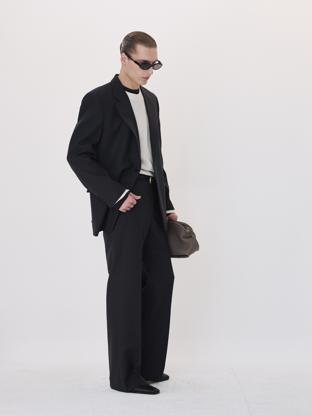 Wool Flared Suit Pants (Charcoal Grey)