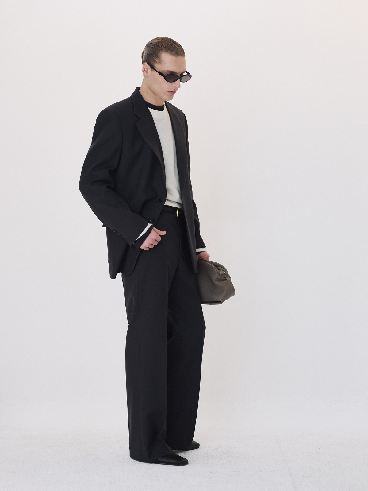 Wool Flared Suit Pants (Charcoal Grey)