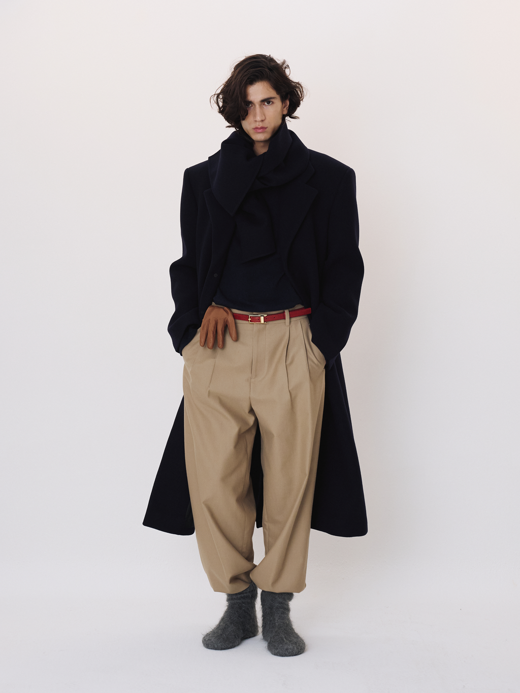 Wool Blend Tuck Pants (Beige)
