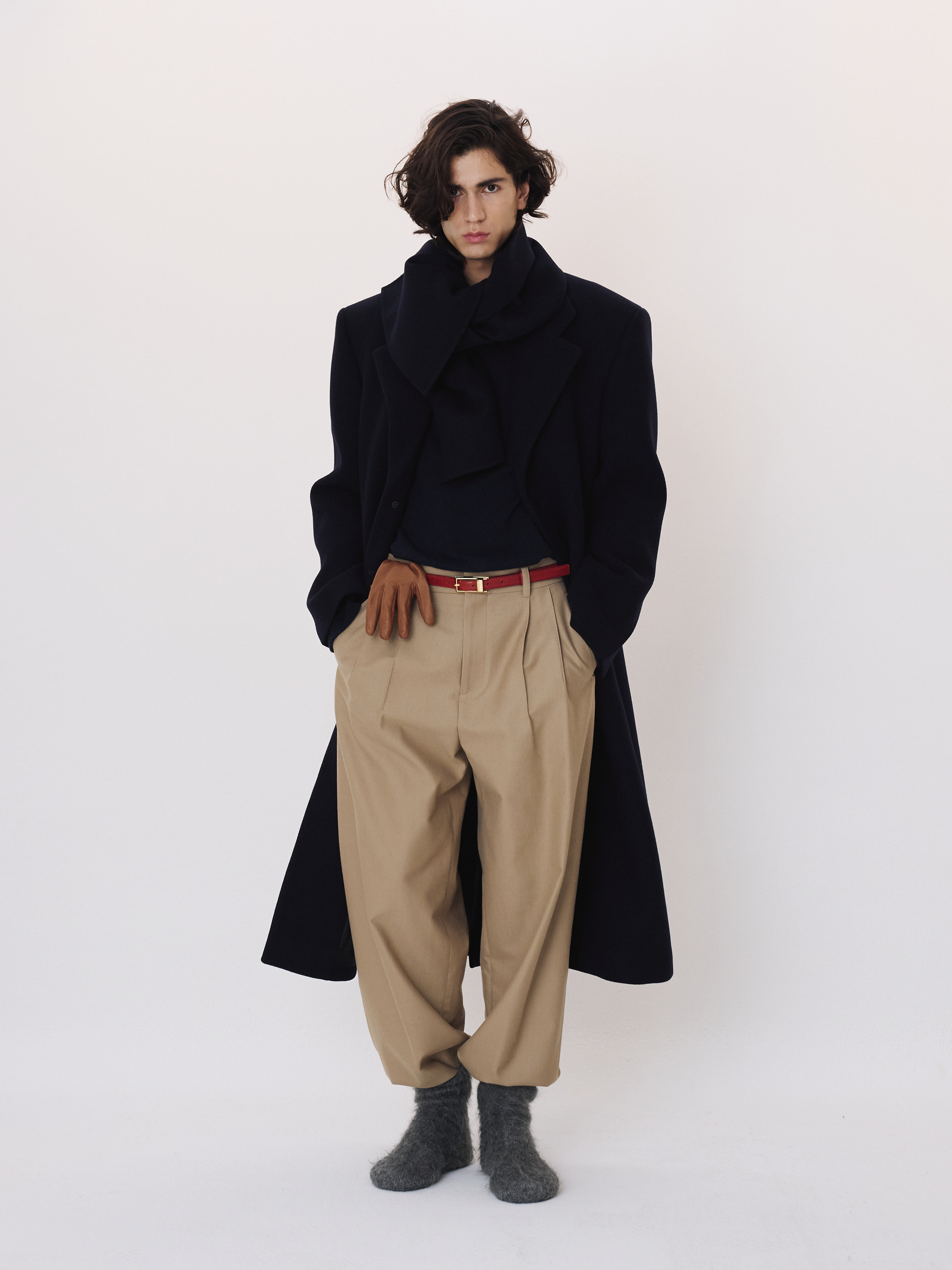 Wool Blend Tuck Pants (Beige)