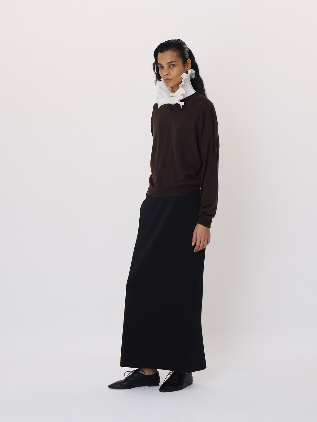 Detachable Collar Knit Top (Brown)